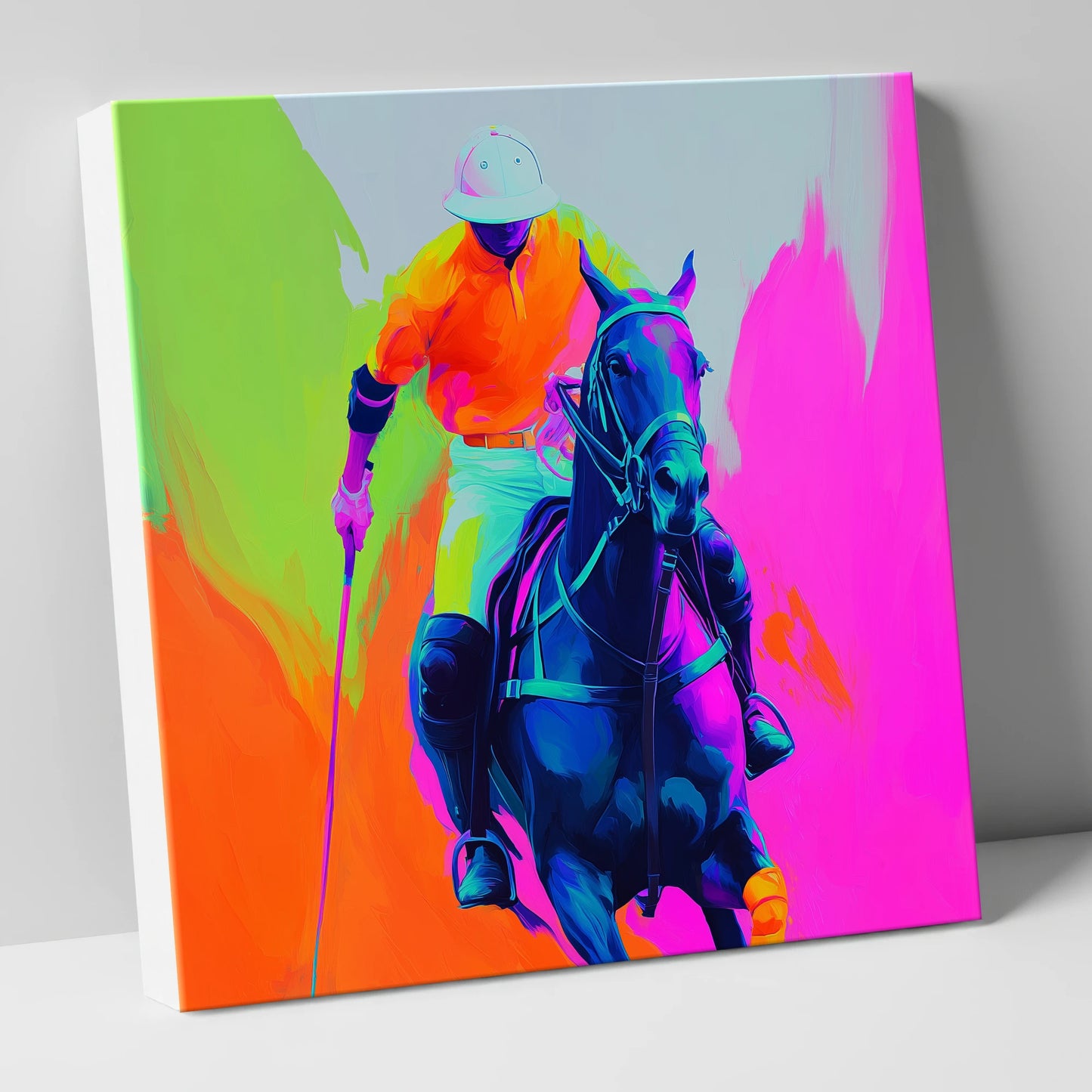 Neon Chukka polo horse canvas wall art