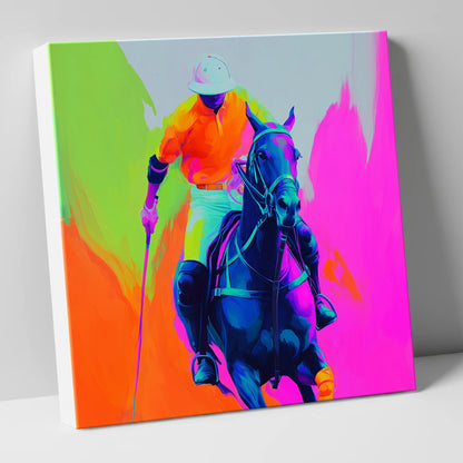 Neon Chukka polo horse canvas wall art