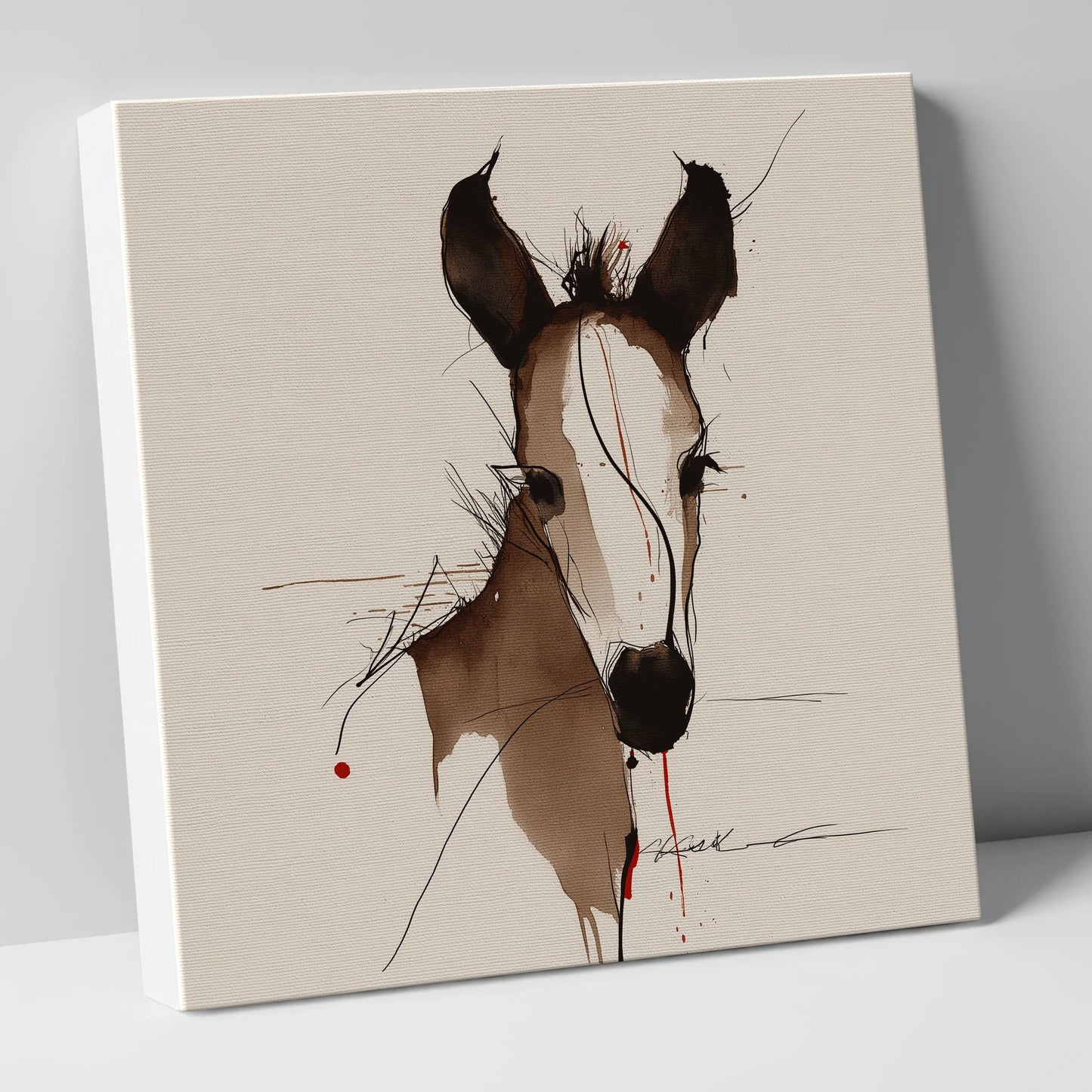 Delicate Ink Foal horse portrait canvas wall art