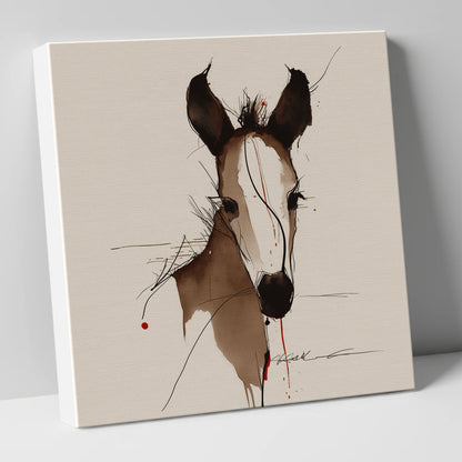 Delicate Ink Foal horse portrait canvas wall art