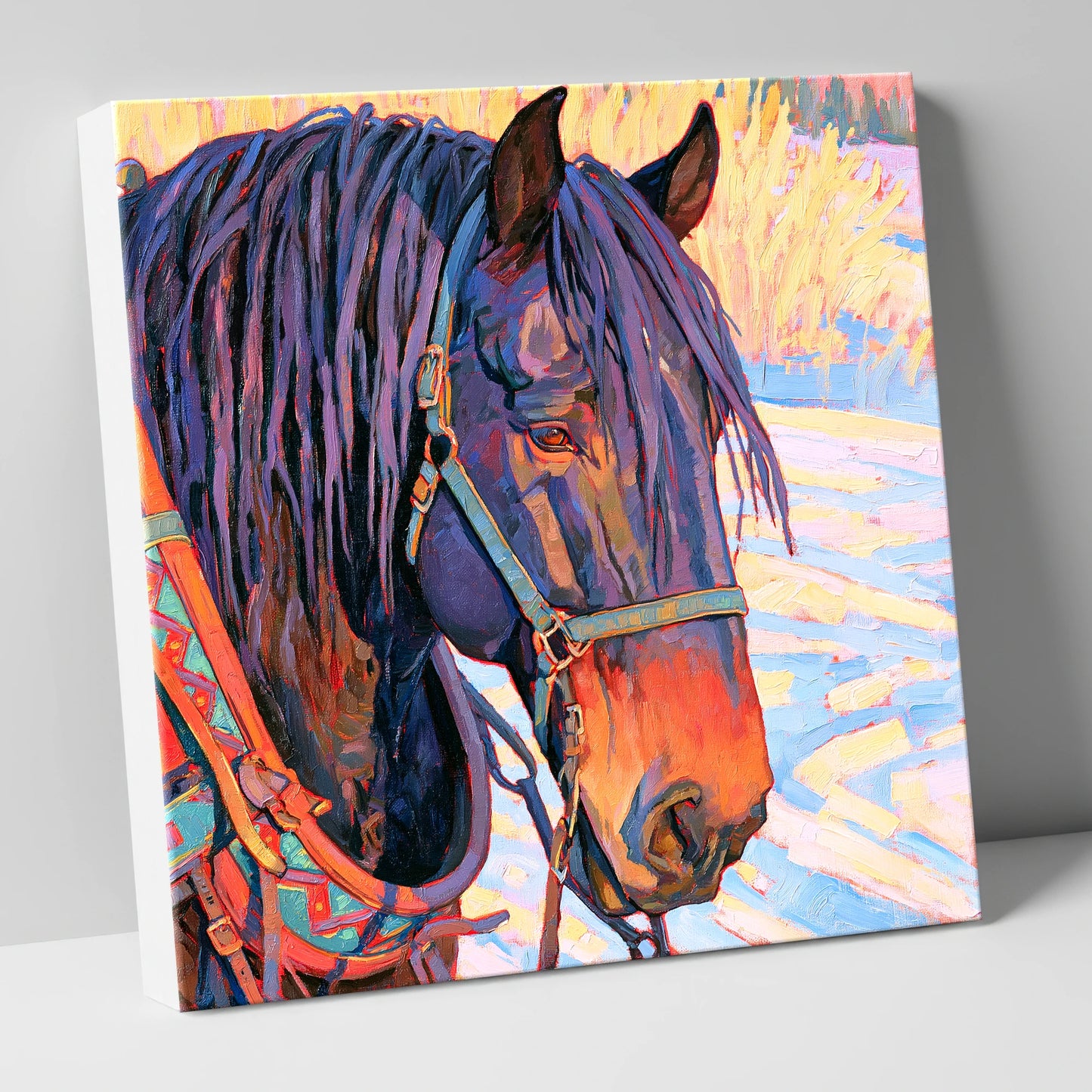 Vibrant Heavy Horse In Winter Light horse breed canvas wall art
