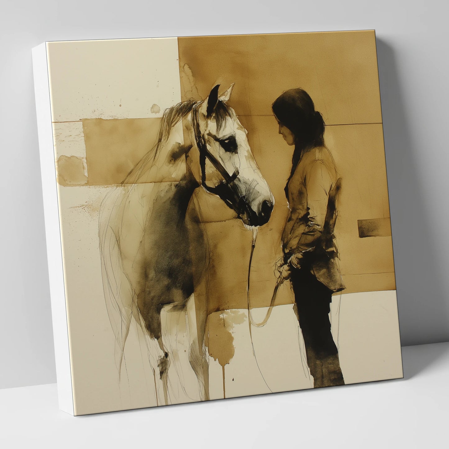 Silent Dialogue horse & rider canvas wall art