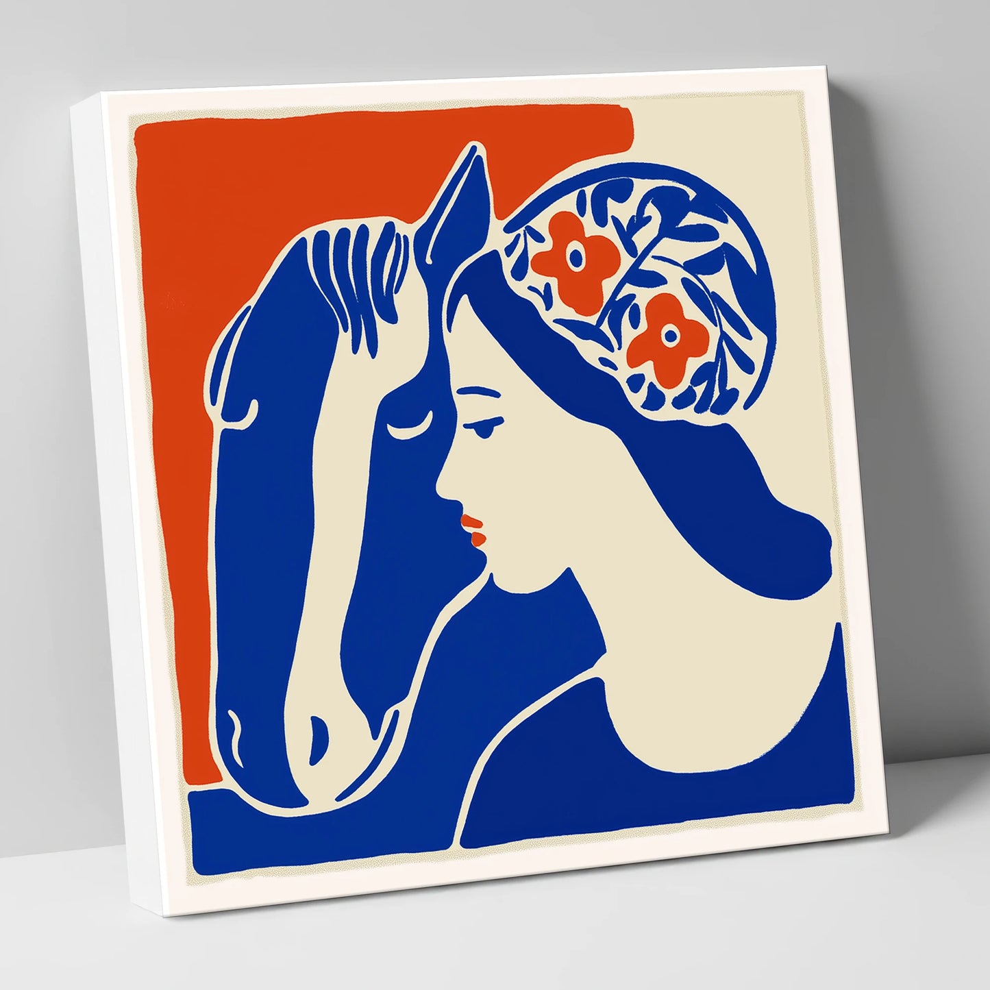 Cobalt Equine Bond horse & rider canvas wall art