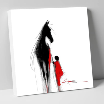 Crimson Connection horse & rider canvas wall art