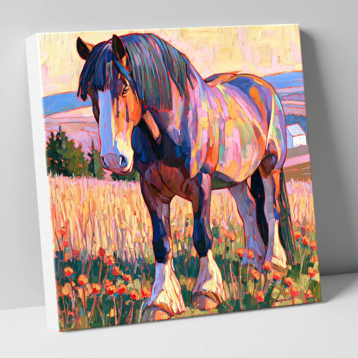 Colourful Heavy Horse in Meadow horse breed canvas wall art