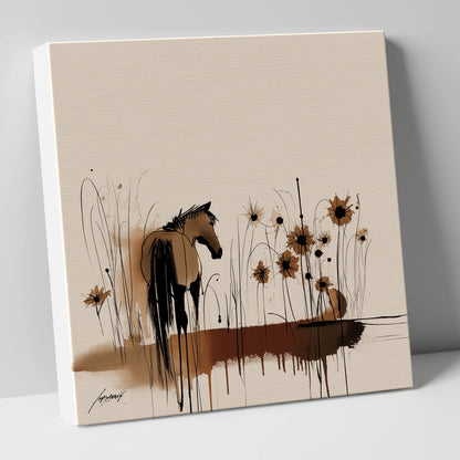 Sepia Meadow Silhouette horse landscape canvas wall art