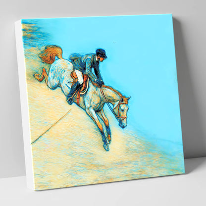 Bold Cerulean Flight show jumping horse canvas wall art