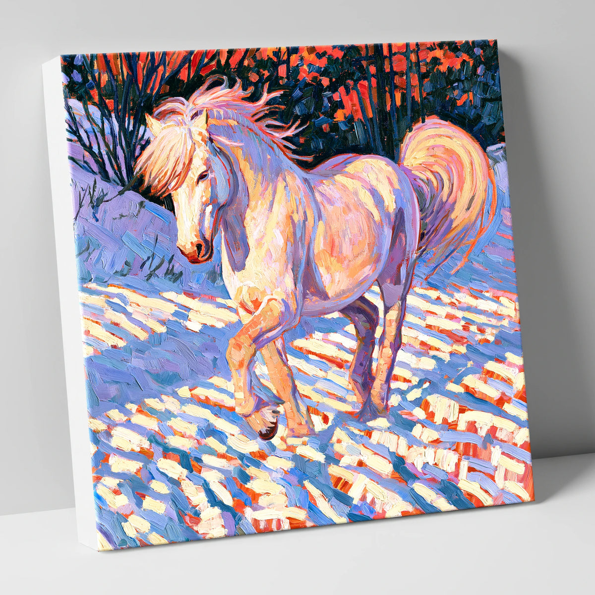 Vibrant Winter Horse in Snow horse breed canvas wall art