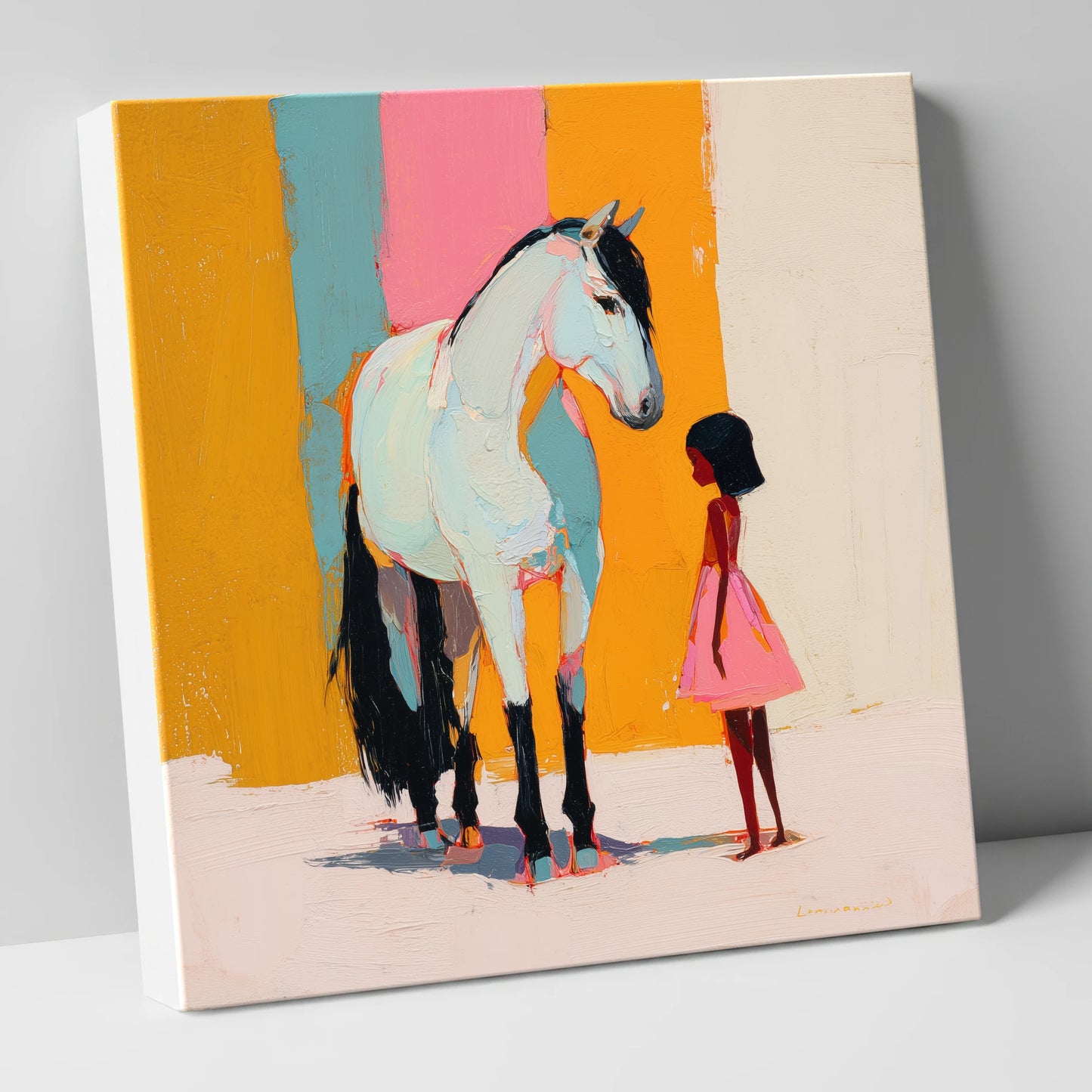 A Colourful Bond horse & rider canvas wall art