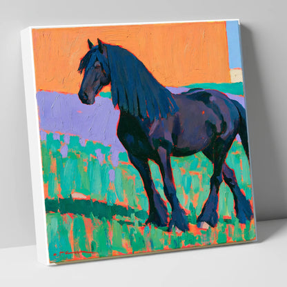 Friesian Horse in Vivid Colour horse breed canvas wall art