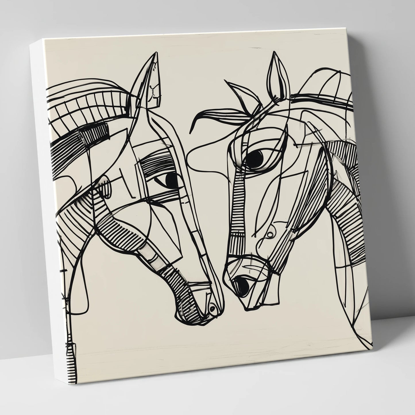 Linear Equine Connection horse portrait canvas wall art