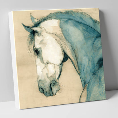 Teal Equine Study horse portrait canvas wall art