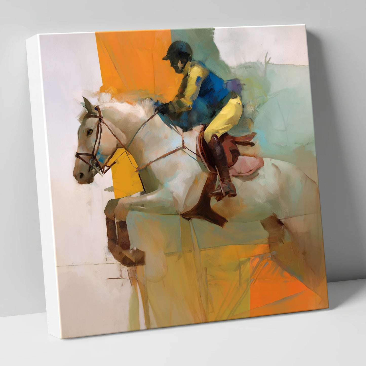 Flight in Vibrant Colour show jumping horse canvas wall art