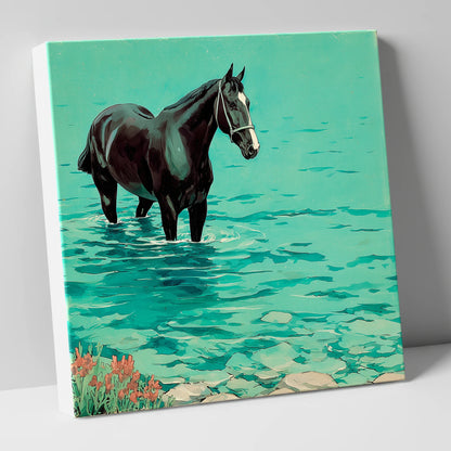 Midnight in the Shallows beach horse canvas wall art