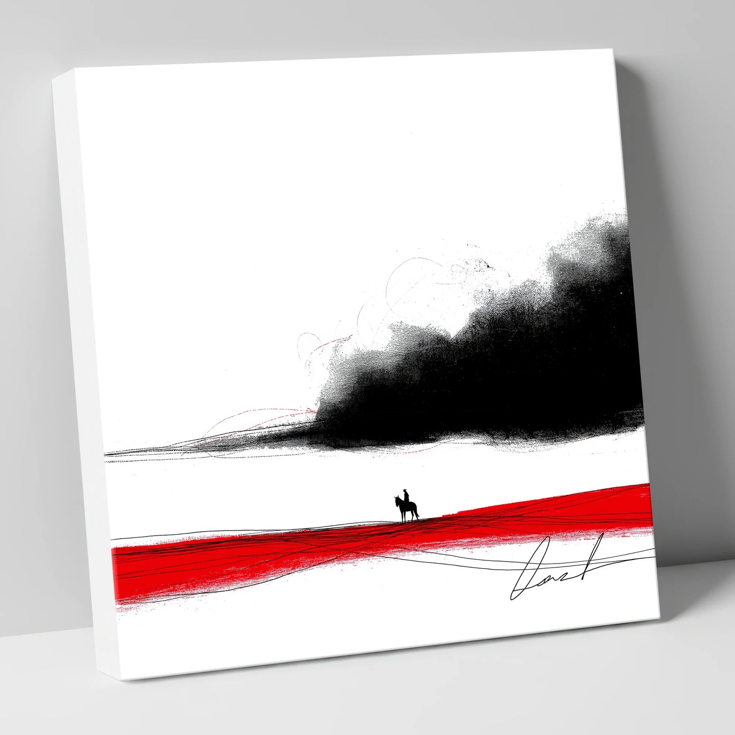 Crimson Horizon Silhouette western horse canvas wall art
