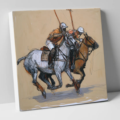 The Midfield Duel polo horse canvas wall art