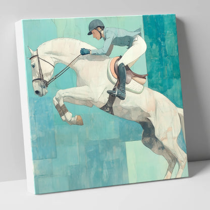 Airborne in Aquamarine show jumping horse canvas wall art