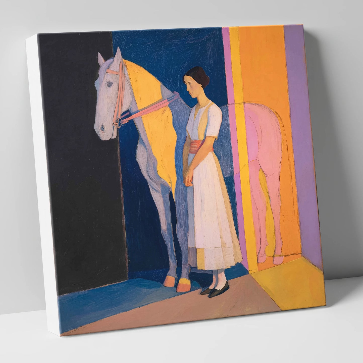 Modernist Equine Harmony horse & rider canvas wall art