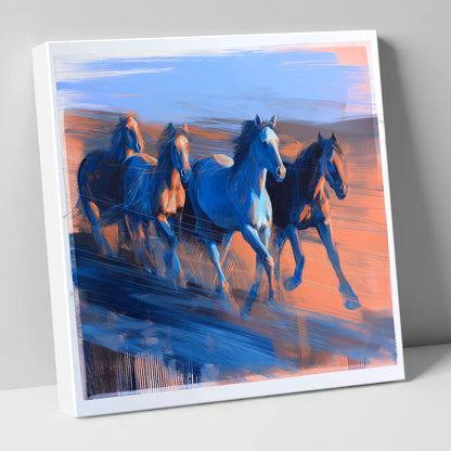 Cobalt Horizon Herd wild horses canvas wall art