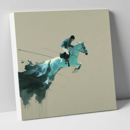 Momentum in Teal show jumping horse canvas wall art