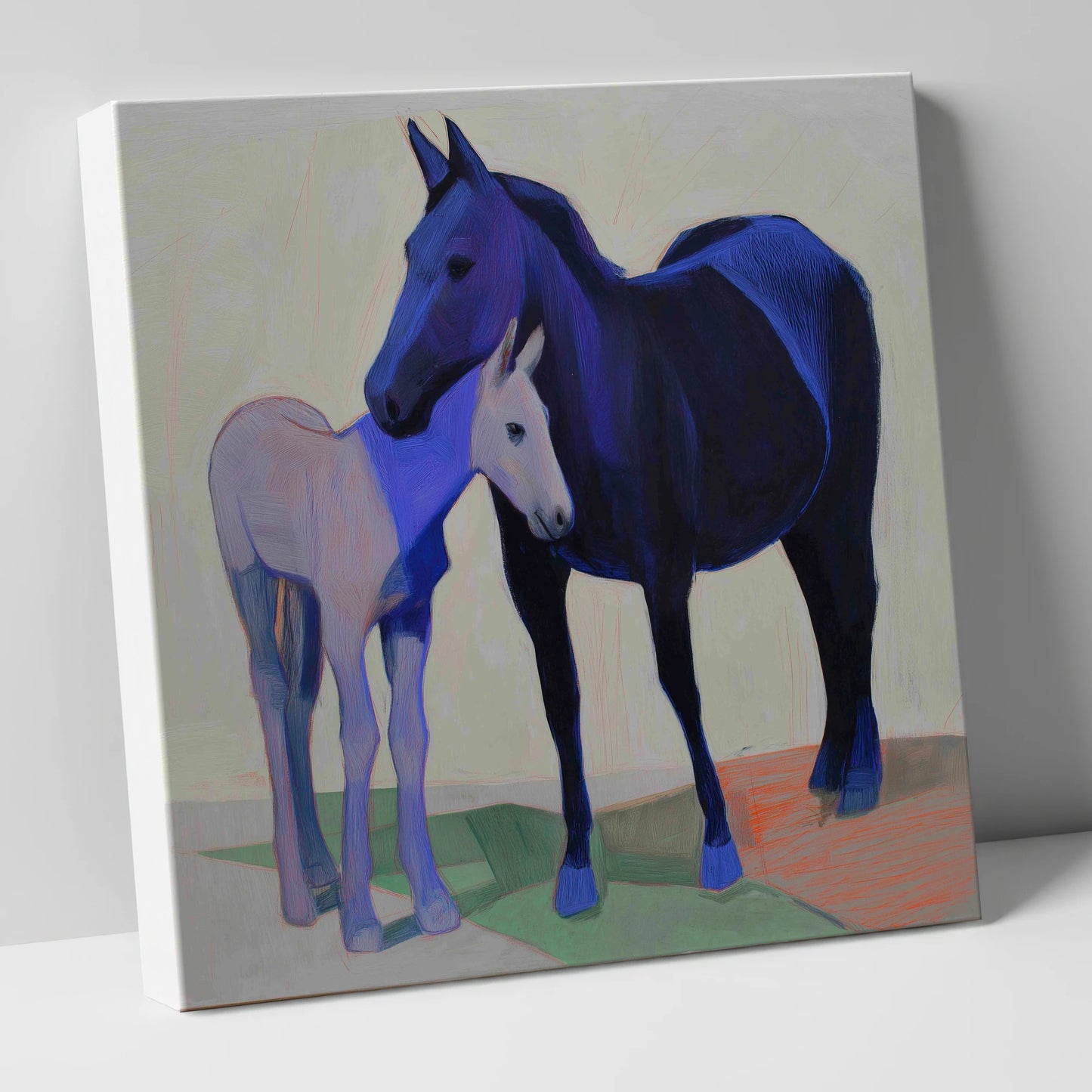Indigo Embrace mare & foal canvas wall art
