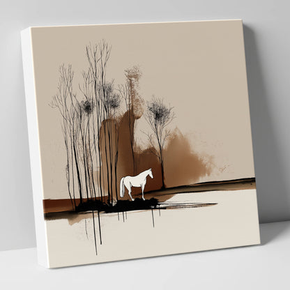 Sepia Woodland Solitude horse landscape canvas wall art