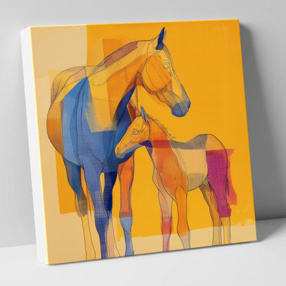 Vibrant Amber Kinship mare & foal canvas wall art