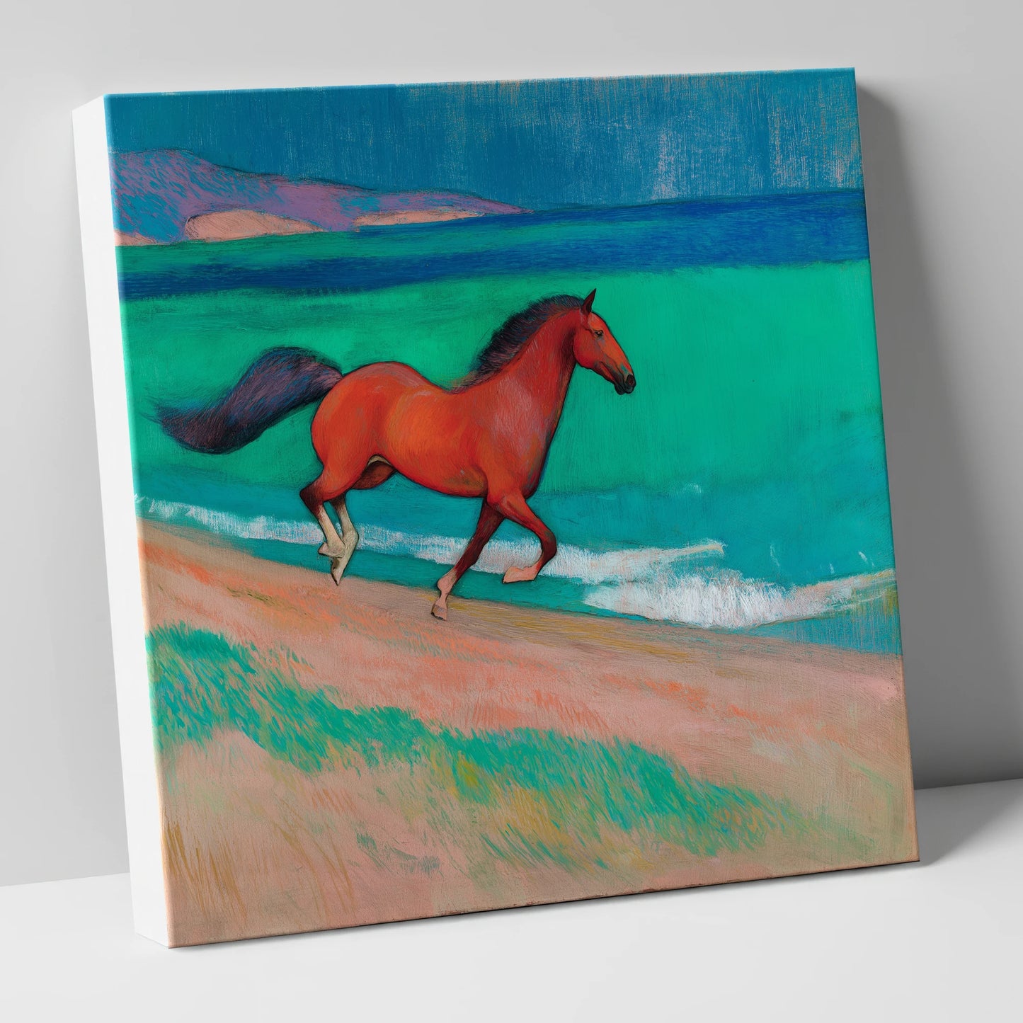 Crimson Coastal Canter horse landscape canvas wall art
