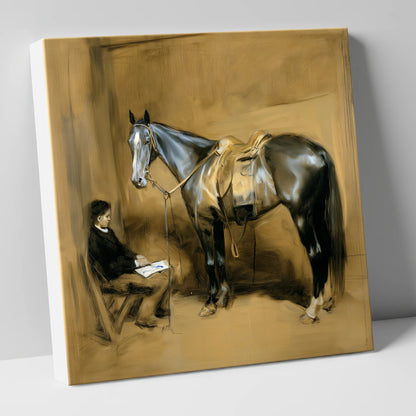 Quiet Stable Companions horse & rider canvas wall art