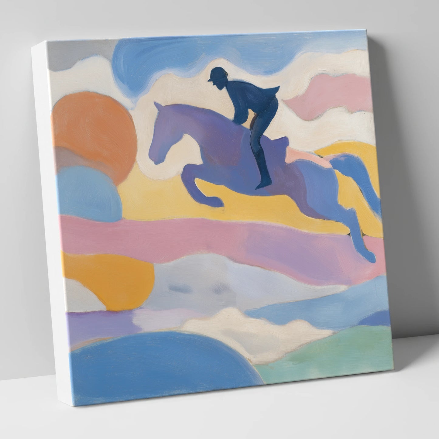 Pastel Flight show jumping horse canvas wall art