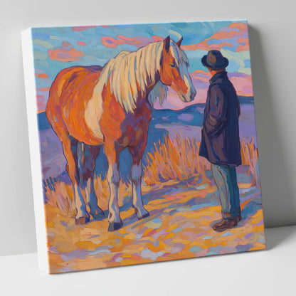 Golden Hour Harmony horse & rider canvas wall art