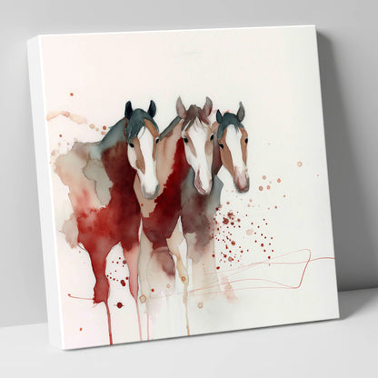 Crimson Companions wild horses canvas wall art