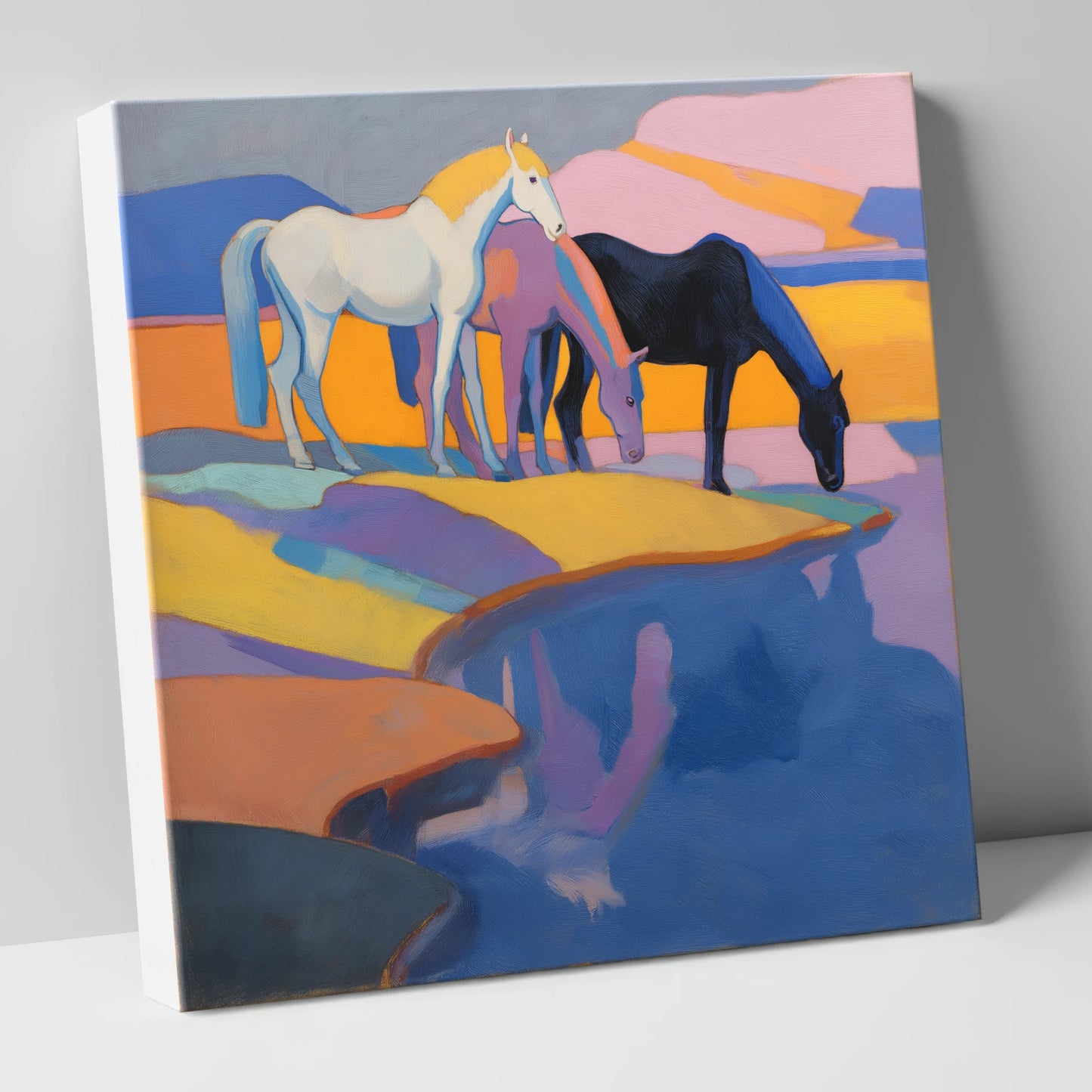 Colours of the Waterhole wild horses canvas wall art