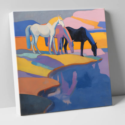 Colours of the Waterhole wild horses canvas wall art