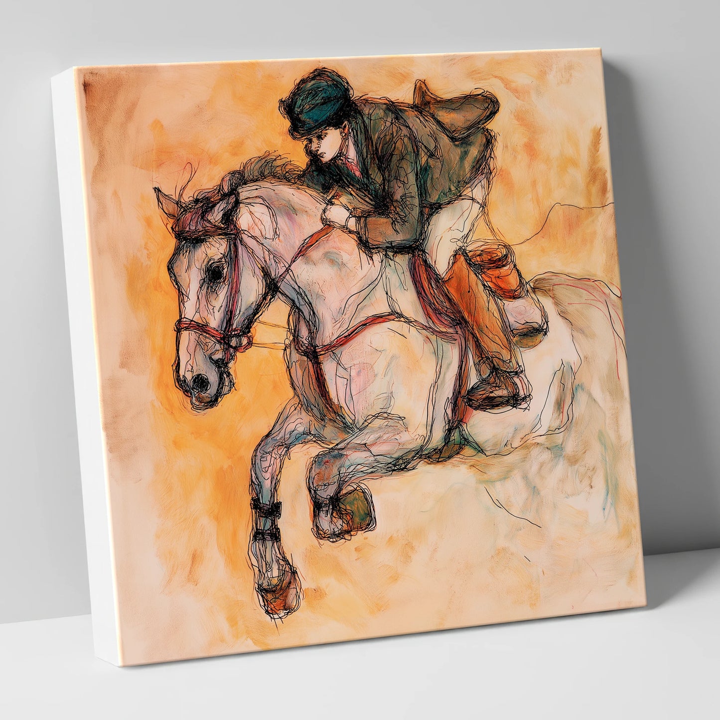 Airborne in Ochre show jumping horse canvas wall art