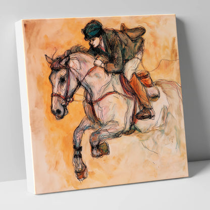 Airborne in Ochre show jumping horse canvas wall art