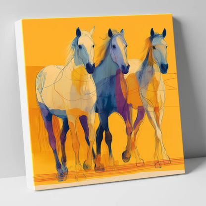 Vivid Strides in Gold horse landscape canvas wall art