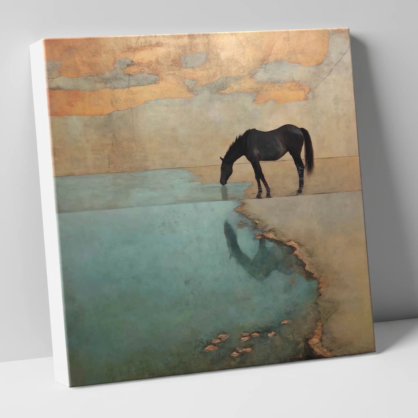 Golden Shores Reflection horse landscape canvas wall art