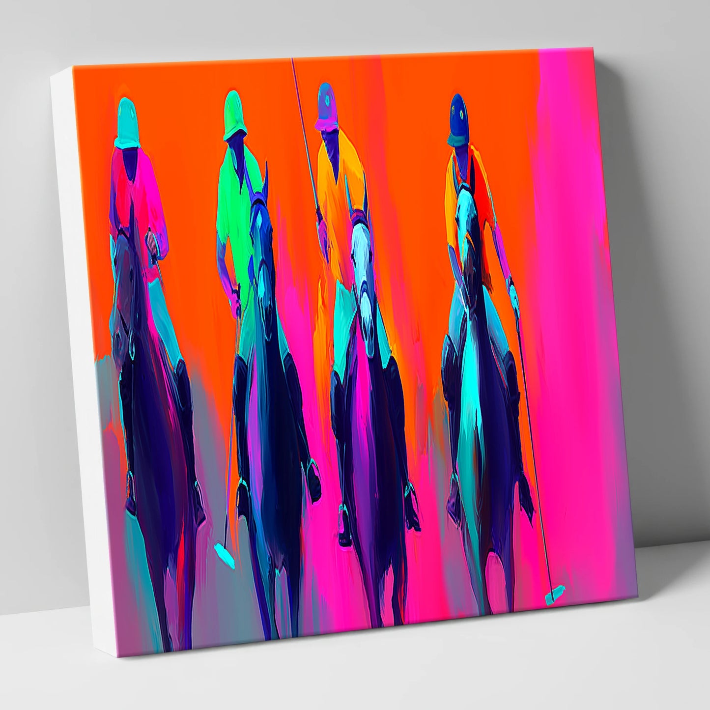 Neon Polo Charge polo horse canvas wall art