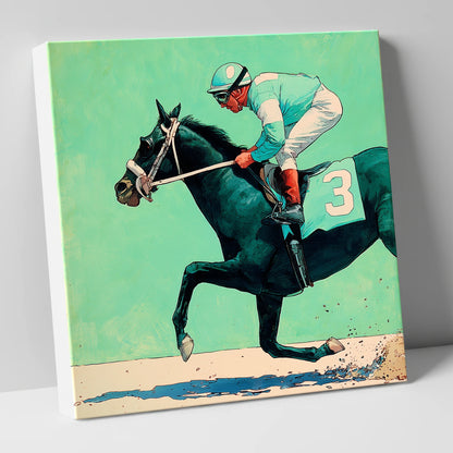 The Teal Flyer racing horse canvas wall art