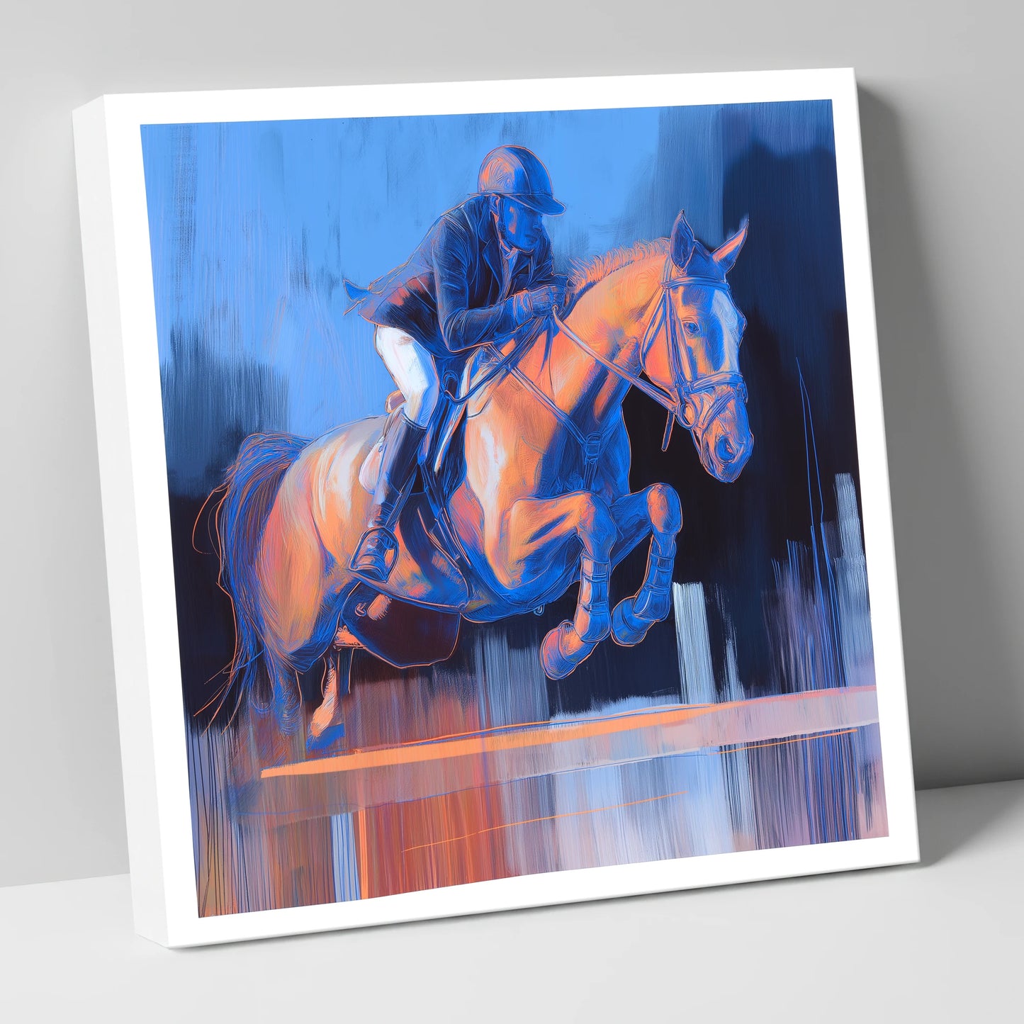 Cobalt Ascent show jumping horse canvas wall art