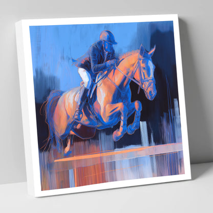 Cobalt Ascent show jumping horse canvas wall art