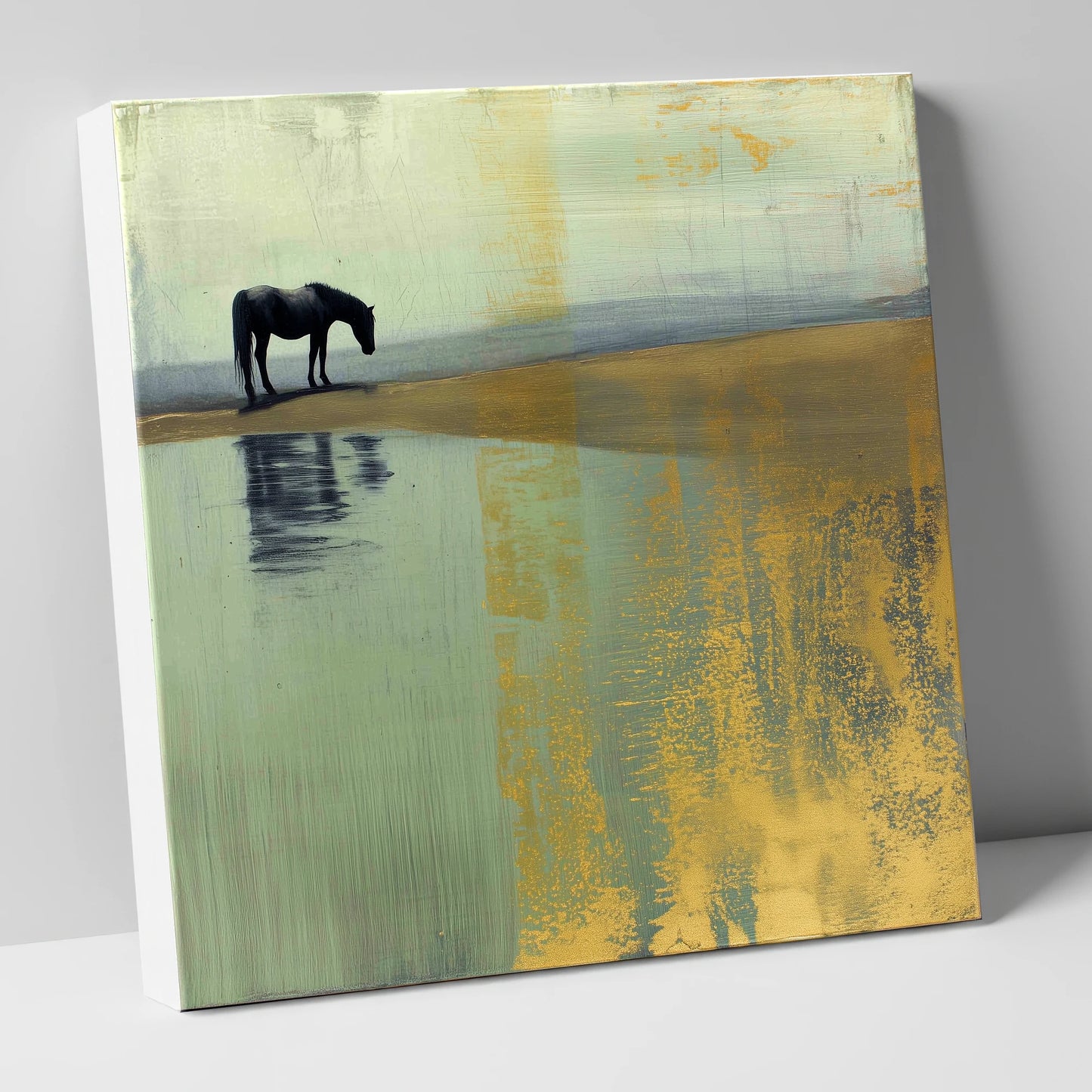 Gilded Solitude horse landscape canvas wall art