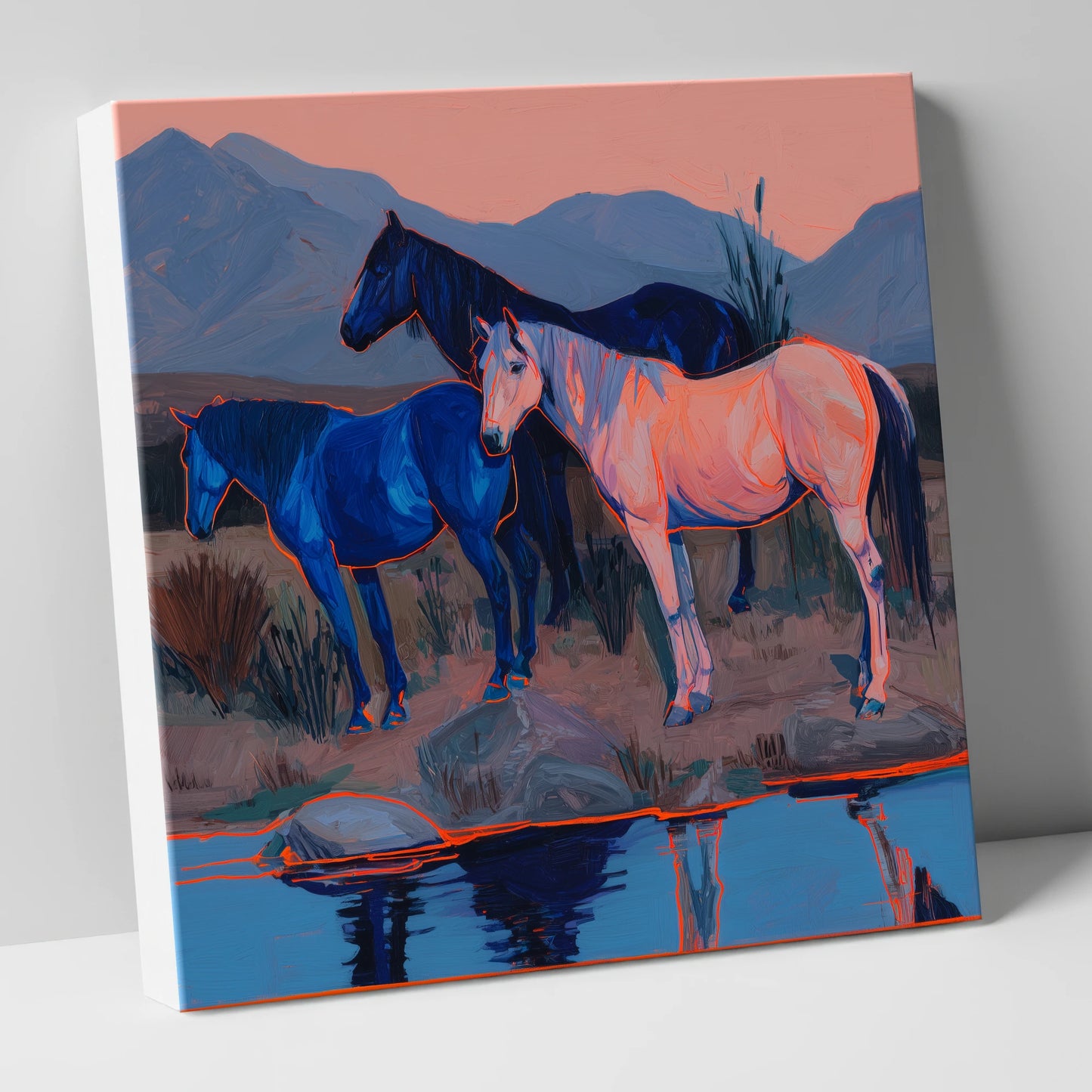 Vivid Indigo Dusk wild horses canvas wall art