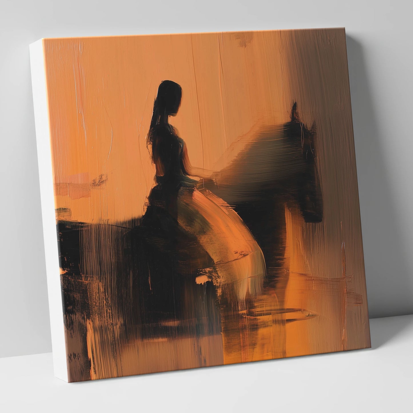 Elegance in Amber horse & rider canvas wall art