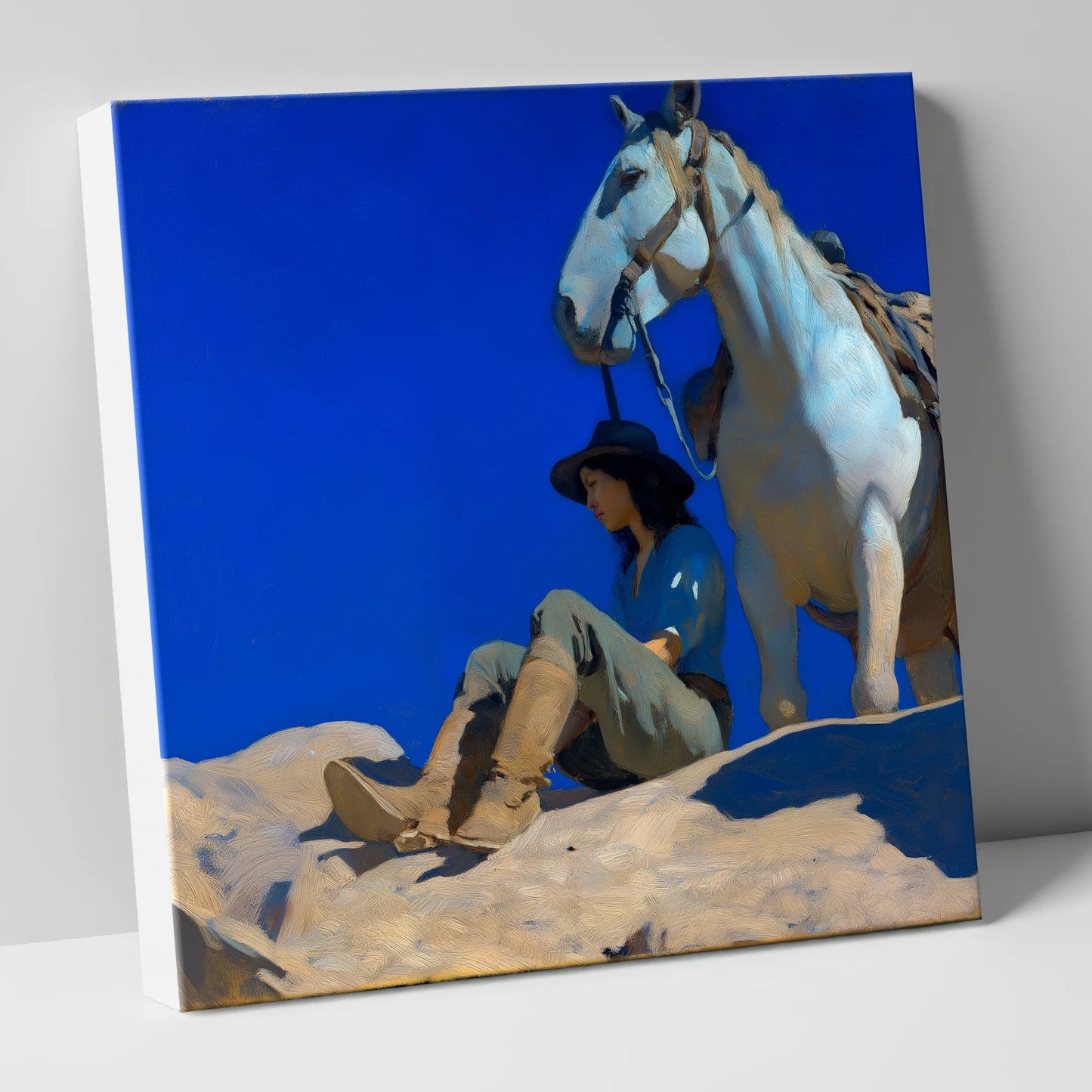 Beneath Azure Skies horse & rider canvas wall art