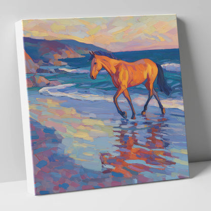 Vibrant Coastal Stride horse landscape canvas wall art