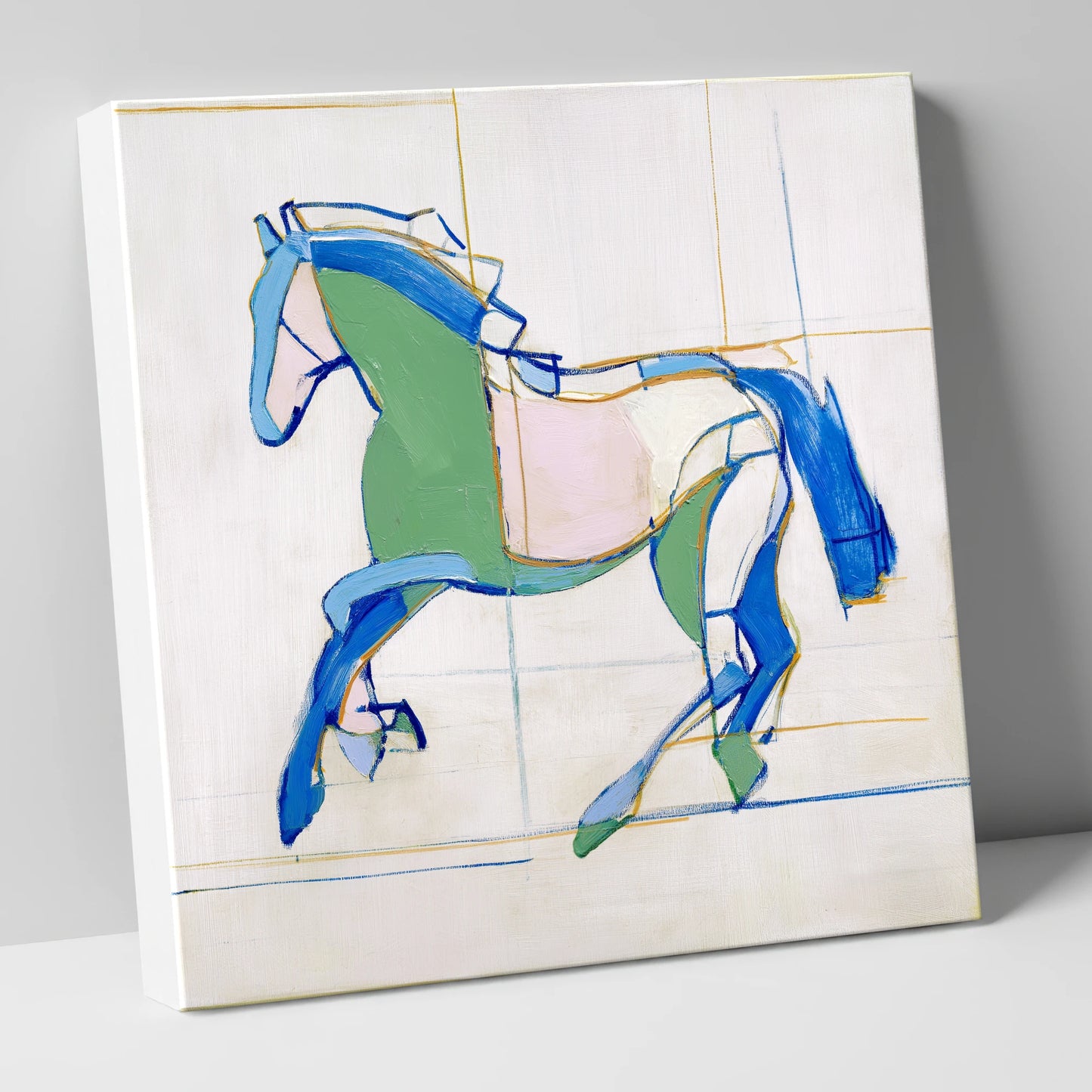 Azure and Emerald Canter horse portrait canvas wall art