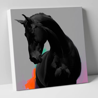 Sculpted Obsidian horse breed canvas wall art