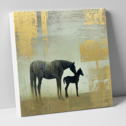 Gilded Maternal Bond mare & foal canvas wall art